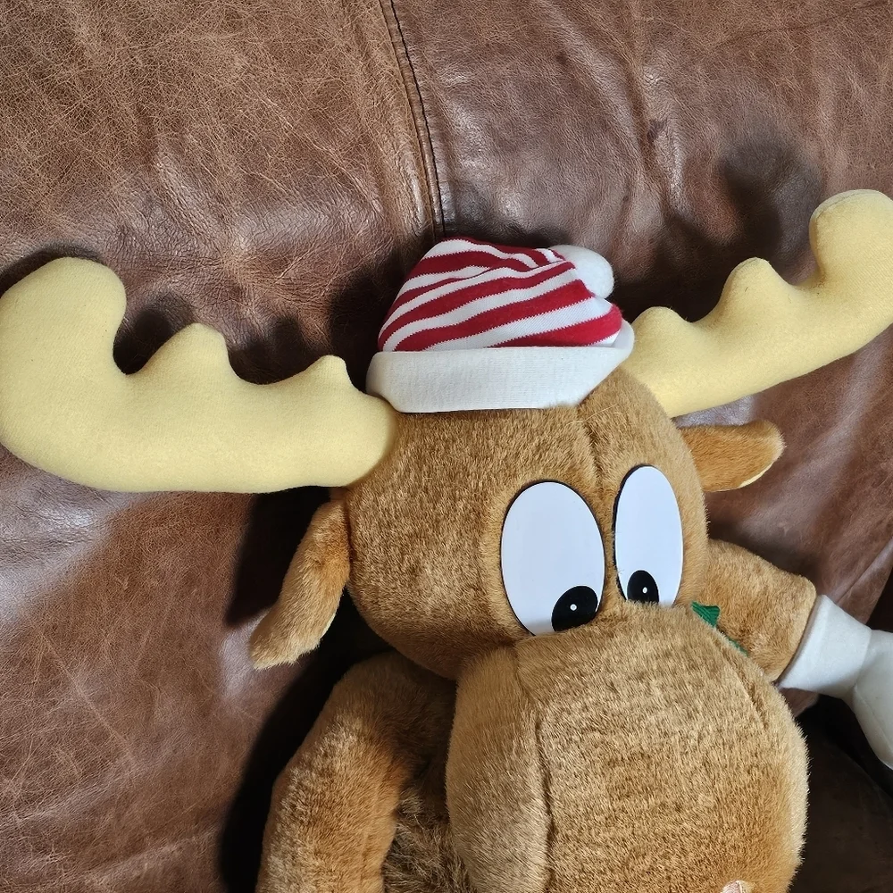 Vintage Bullwinkle Moose Christmas Plush Stuffed Animal, Holiday Hat Scarf 23